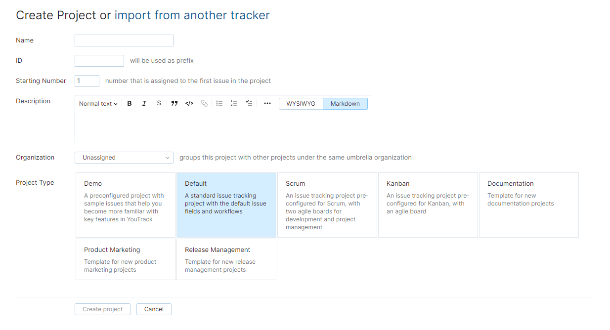 Create project Create project