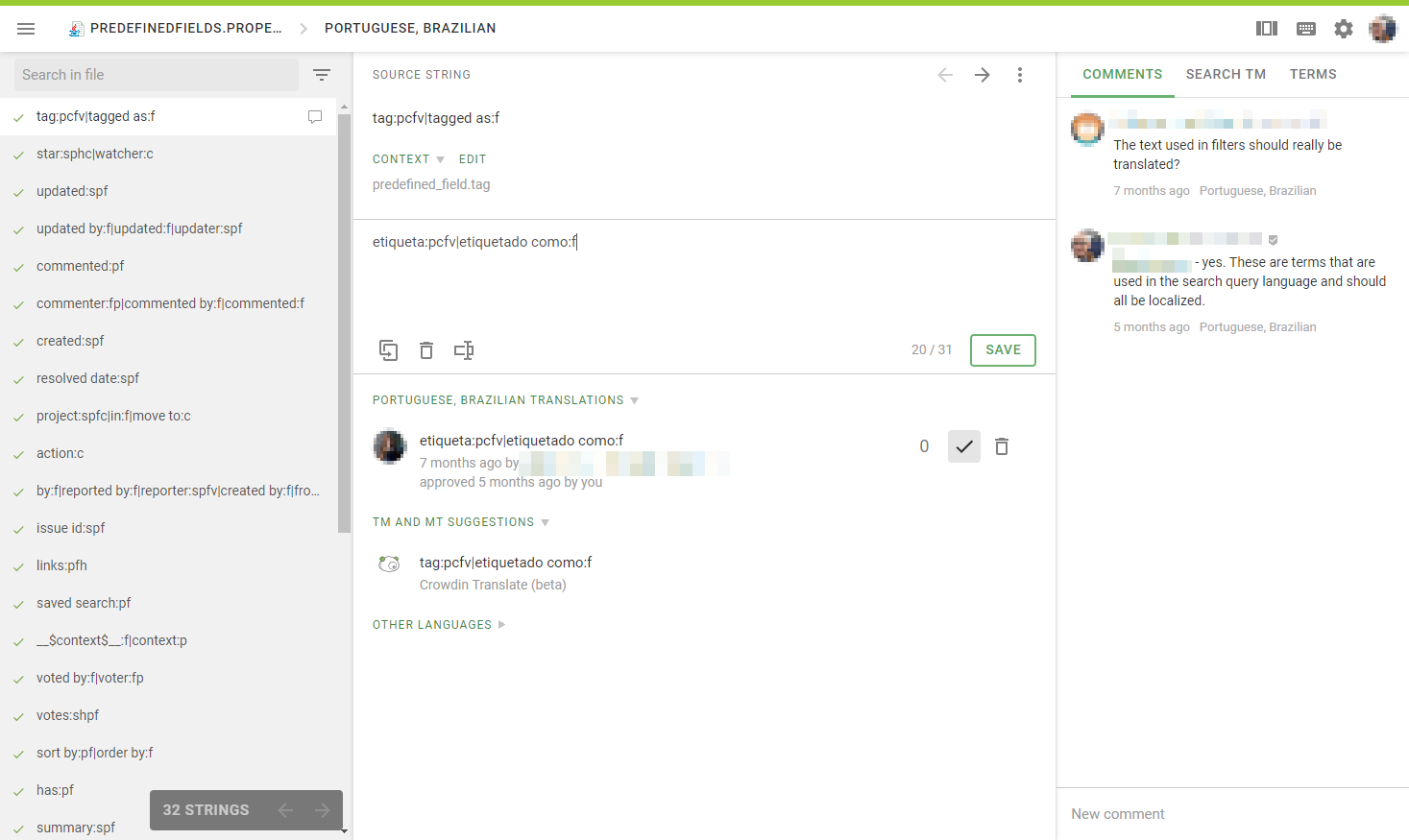 Crowdin translation interface Crowdin translation interface