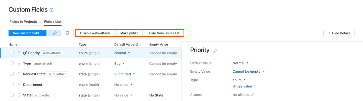 Global default settings for custom fields. Global default settings for custom fields.
