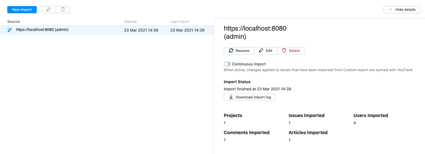 Custom import results Custom import results