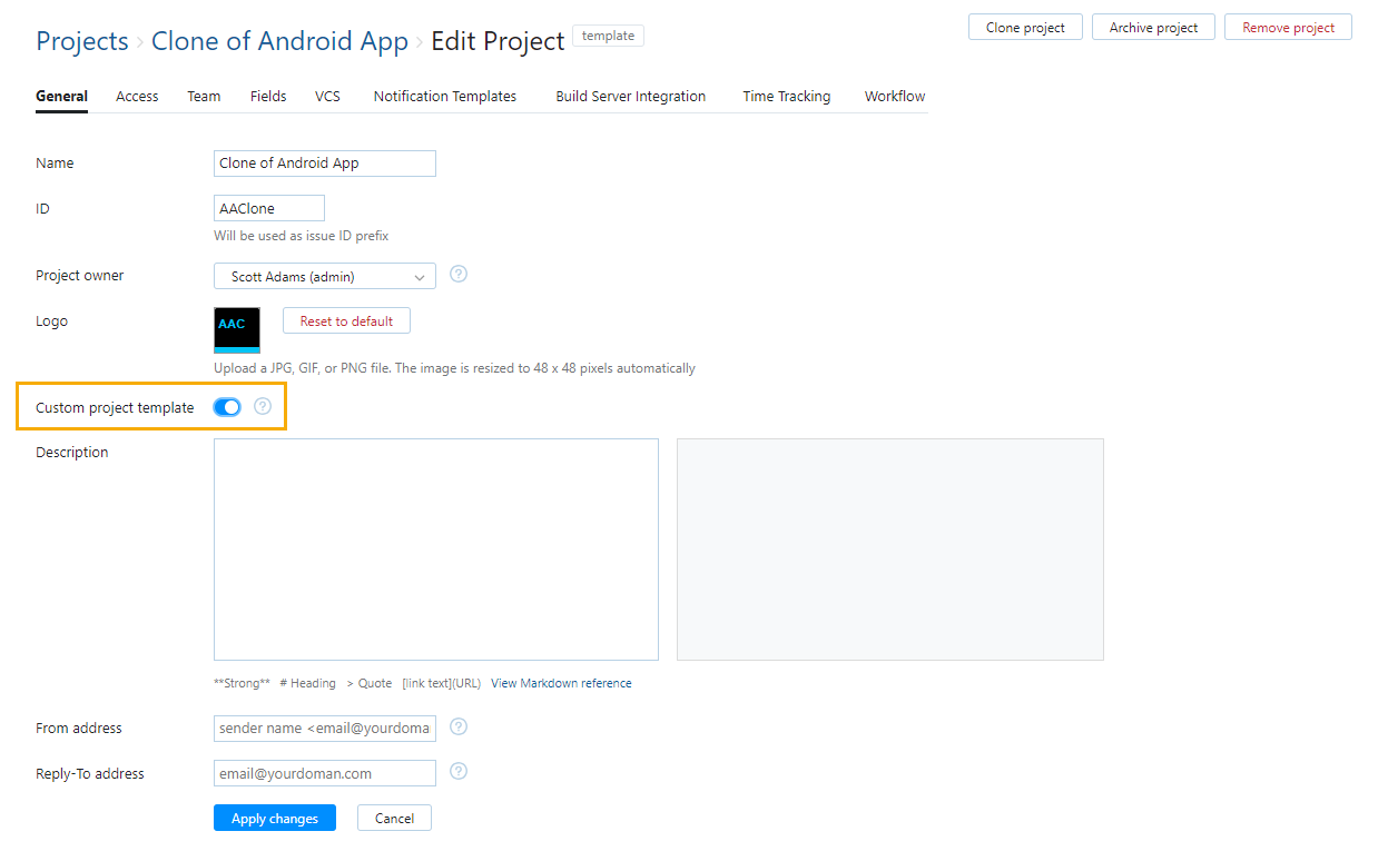 enable custom project template option enable custom project template option