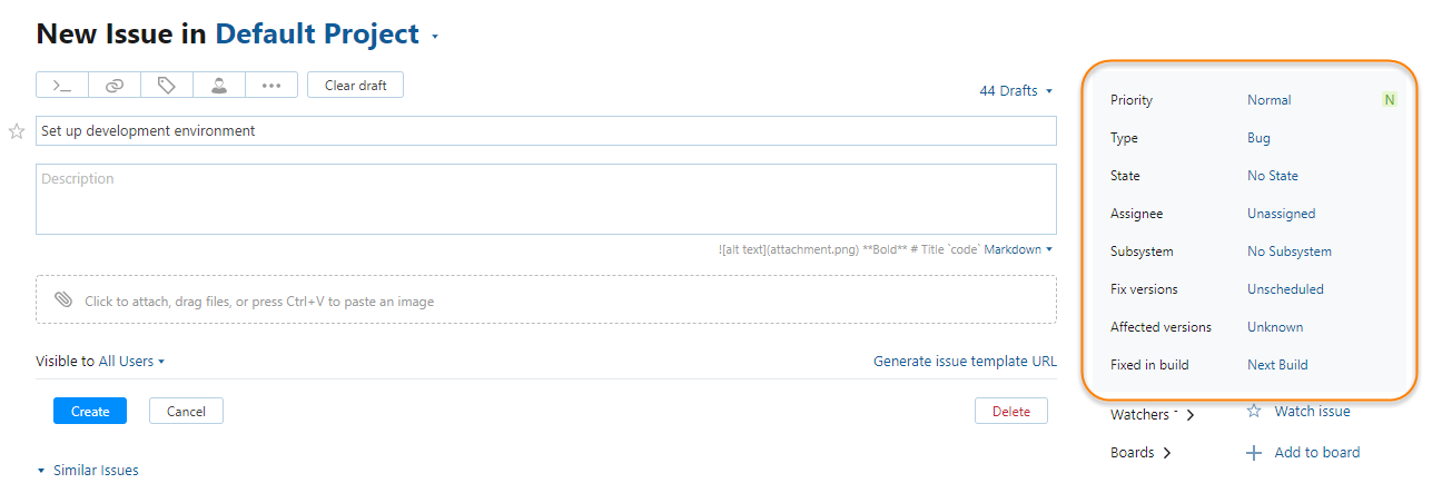 Default fields default project Default fields default project