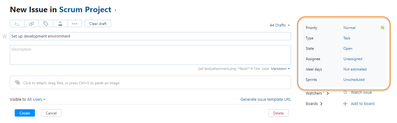 Default fields scrum project Default fields scrum project