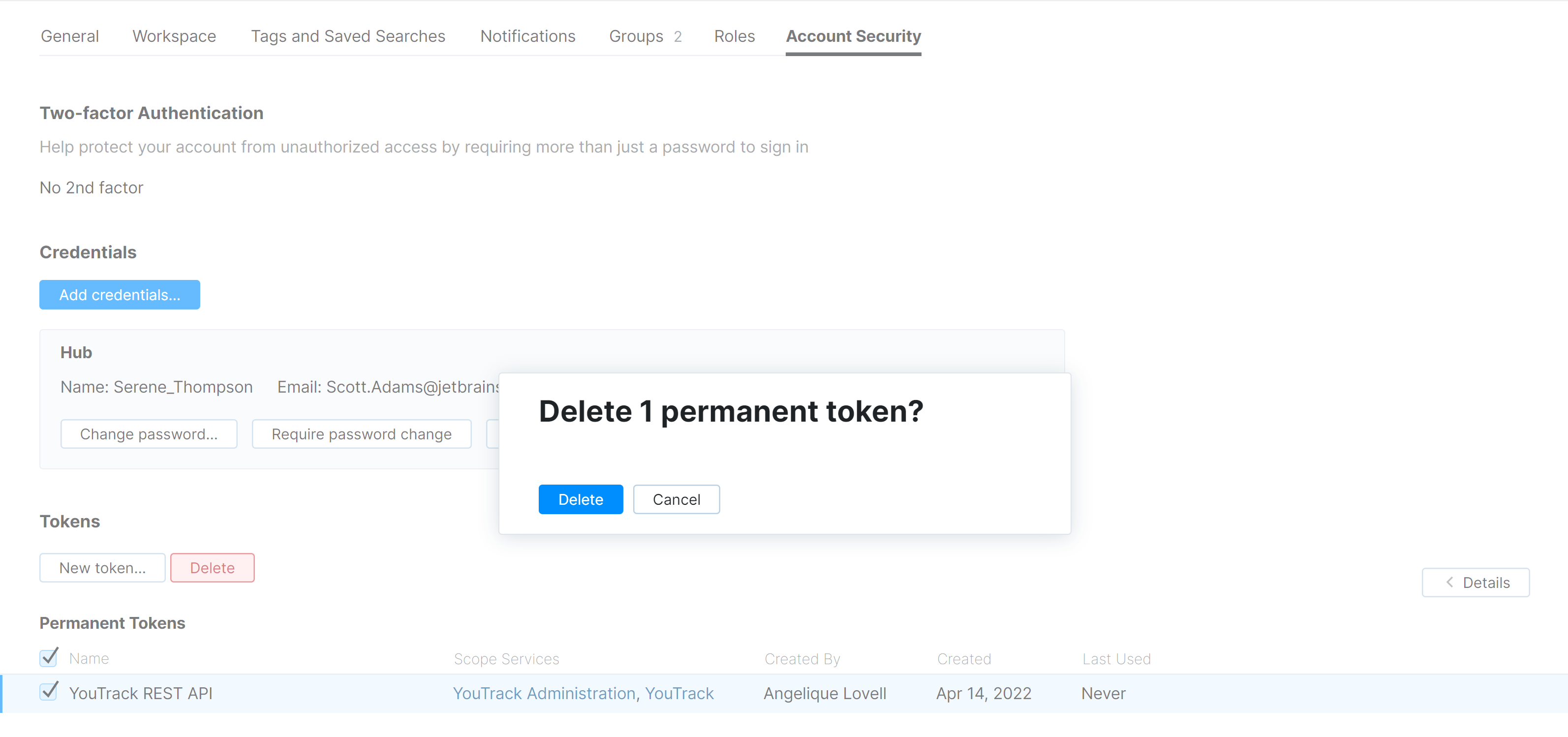 Delete permanent token Delete permanent token