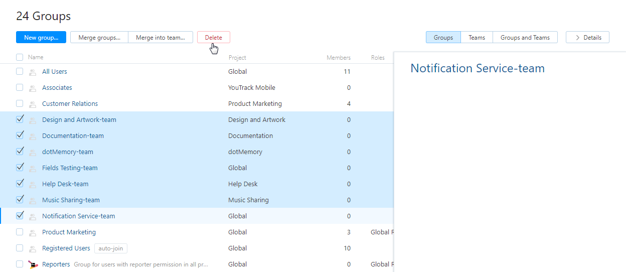 Delete groups Delete groups