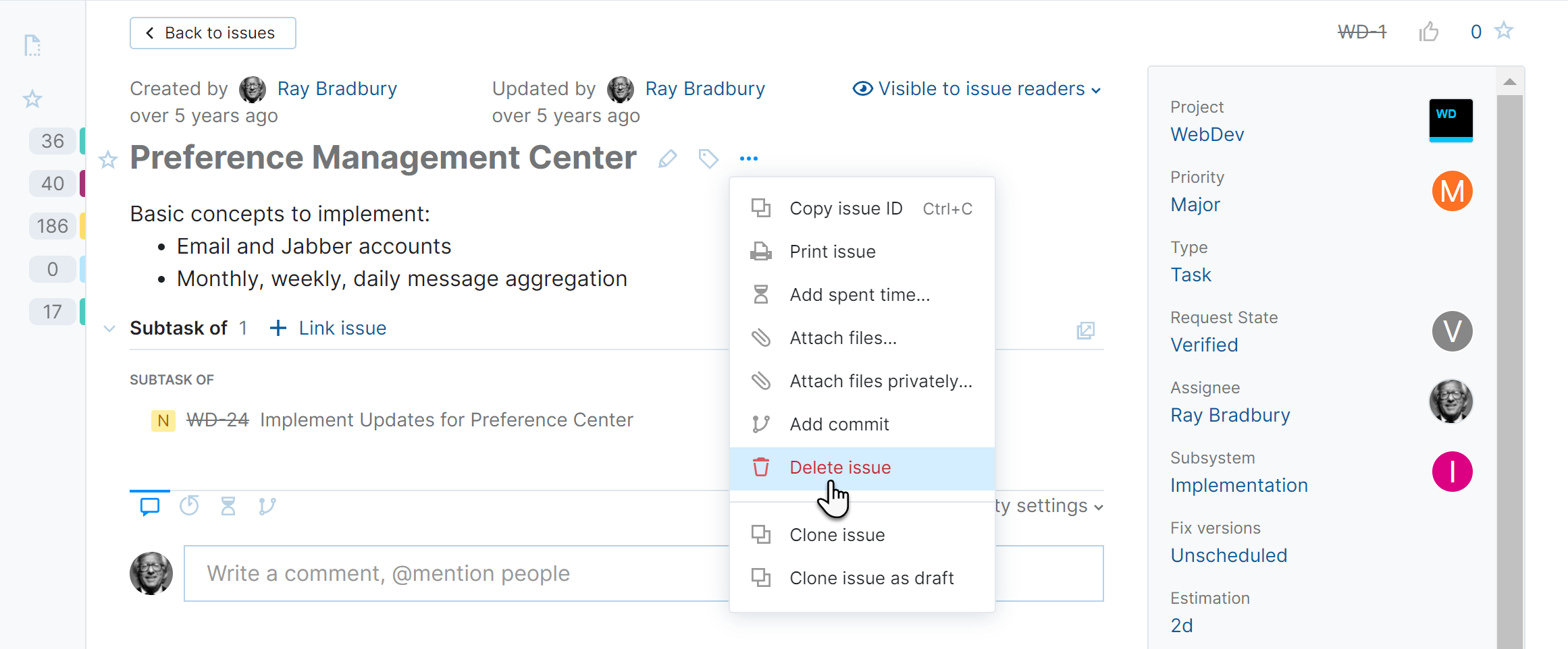 Delete issue Delete issue