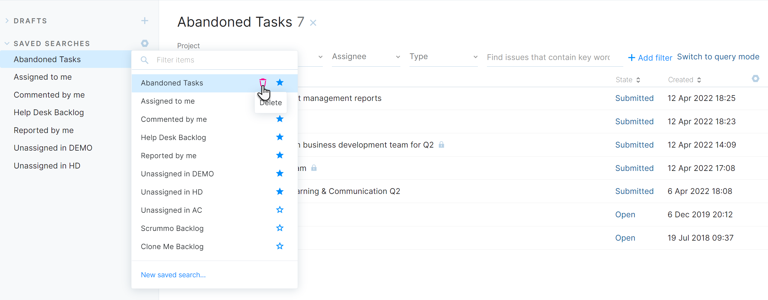 Confirmation message for deleting a saved search. Confirmation message for deleting a saved search.