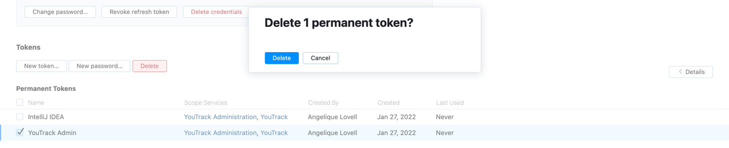 Delete token confirm Delete token confirm