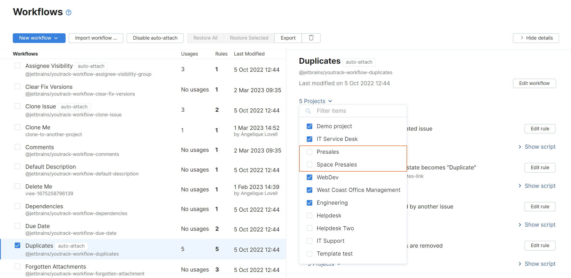 Detach workflow from project. Detach workflow from project.