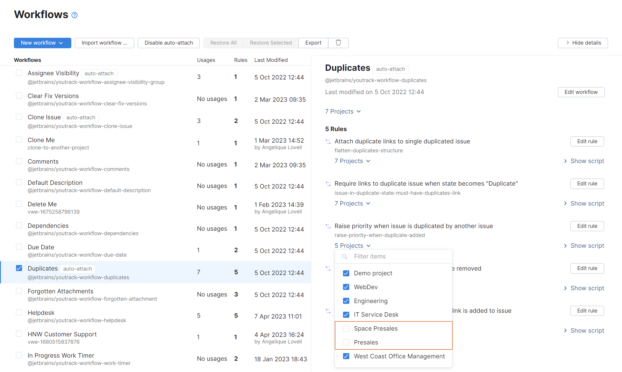 Detach workflow rule in project. Detach workflow rule in project.