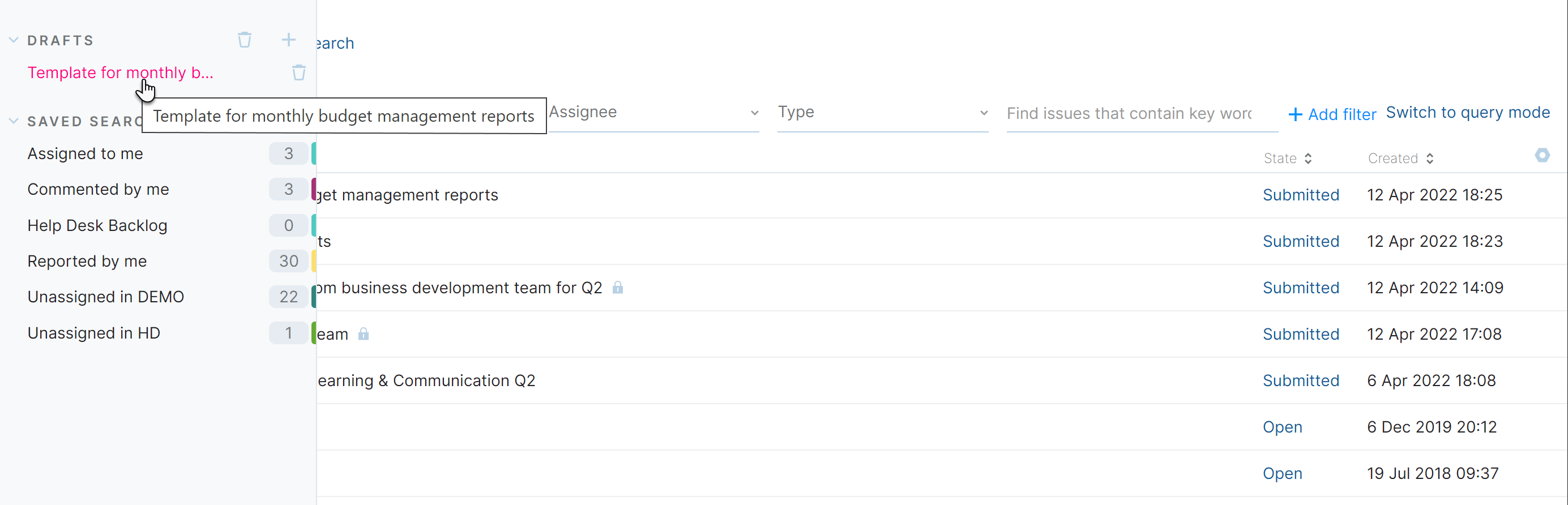 Drafts list Drafts list