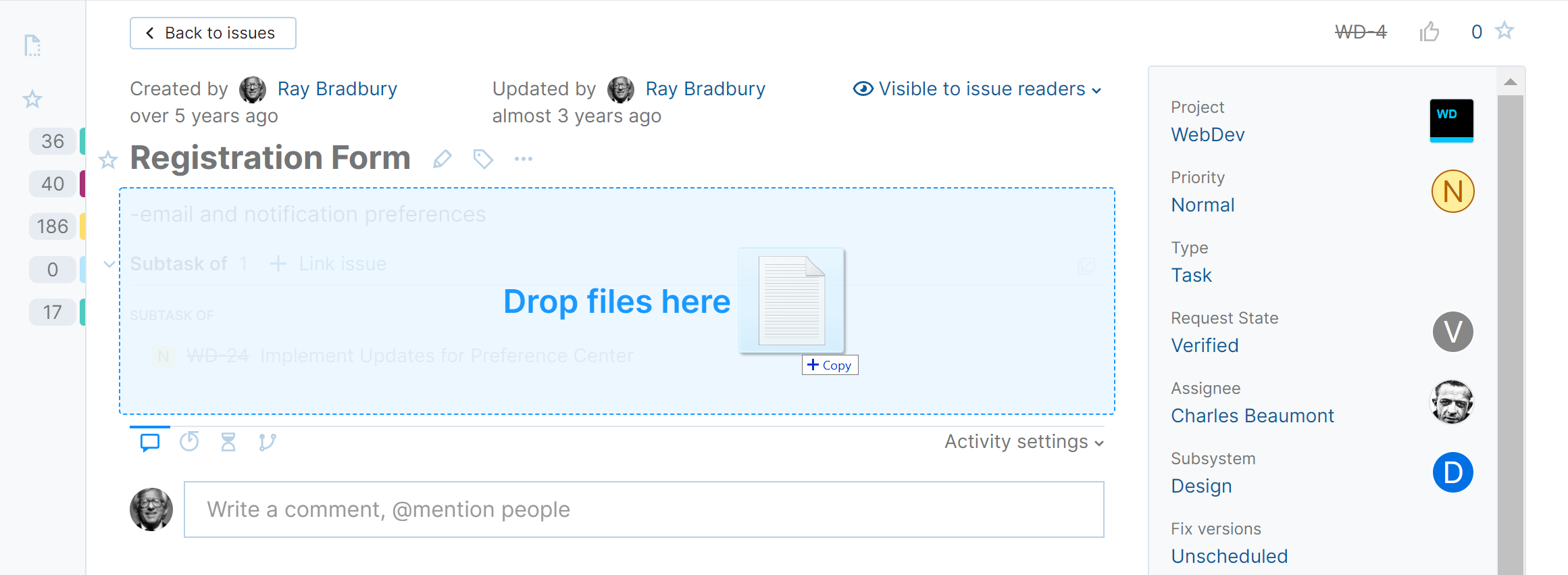 Drag attachments single issue view Drag attachments single issue view