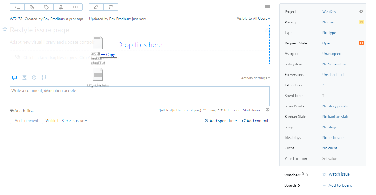 Drag attachments single issue view Drag attachments single issue view
