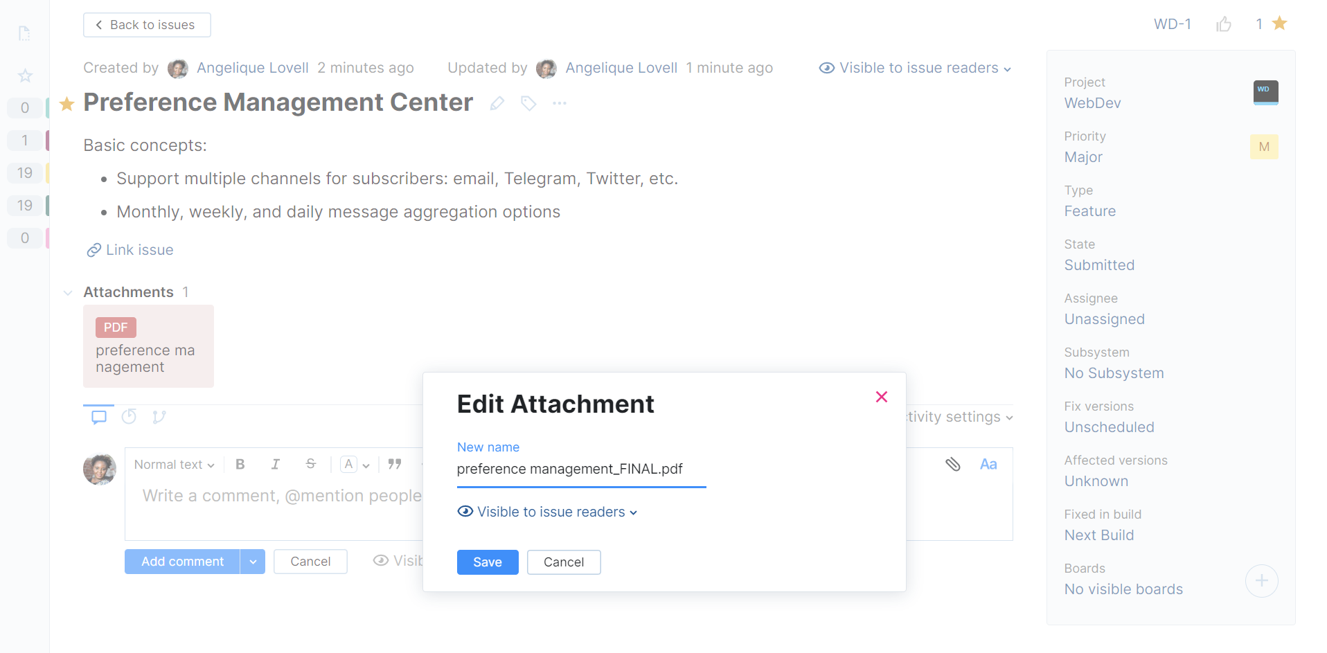 Edit attachment dialog Edit attachment dialog