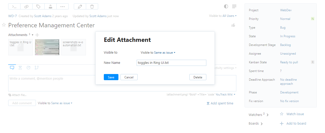 Edit attachment dialog Edit attachment dialog