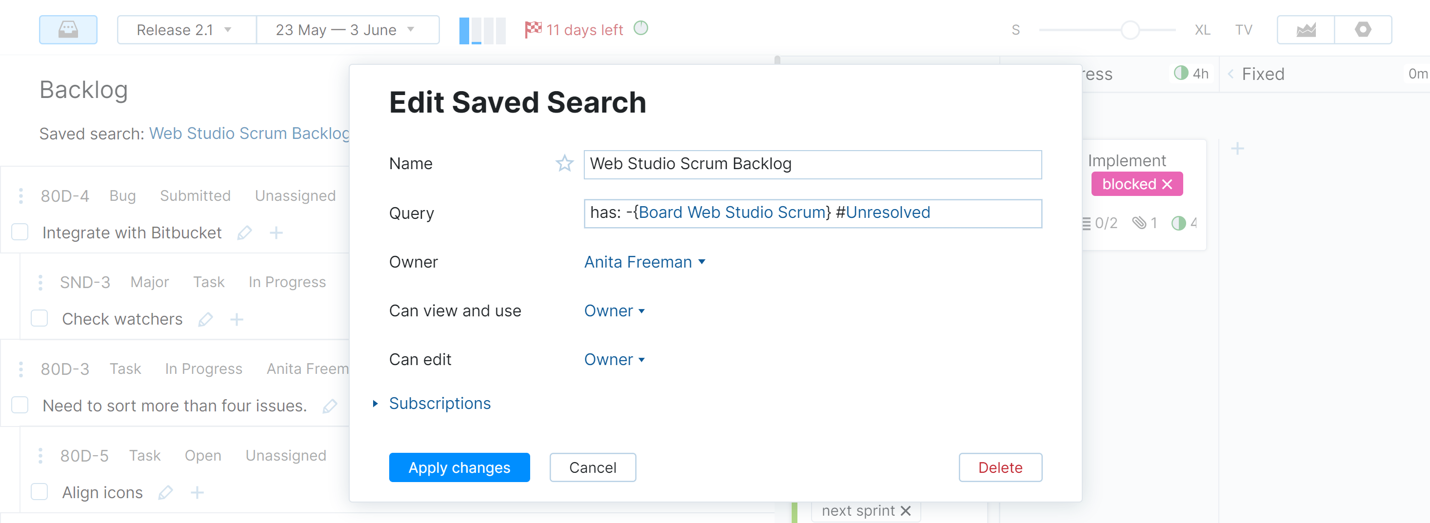 Edit backlog saved search Edit backlog saved search