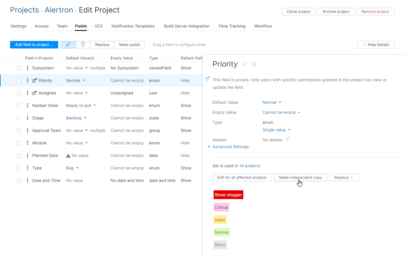 Edit set of values in project Edit set of values in project