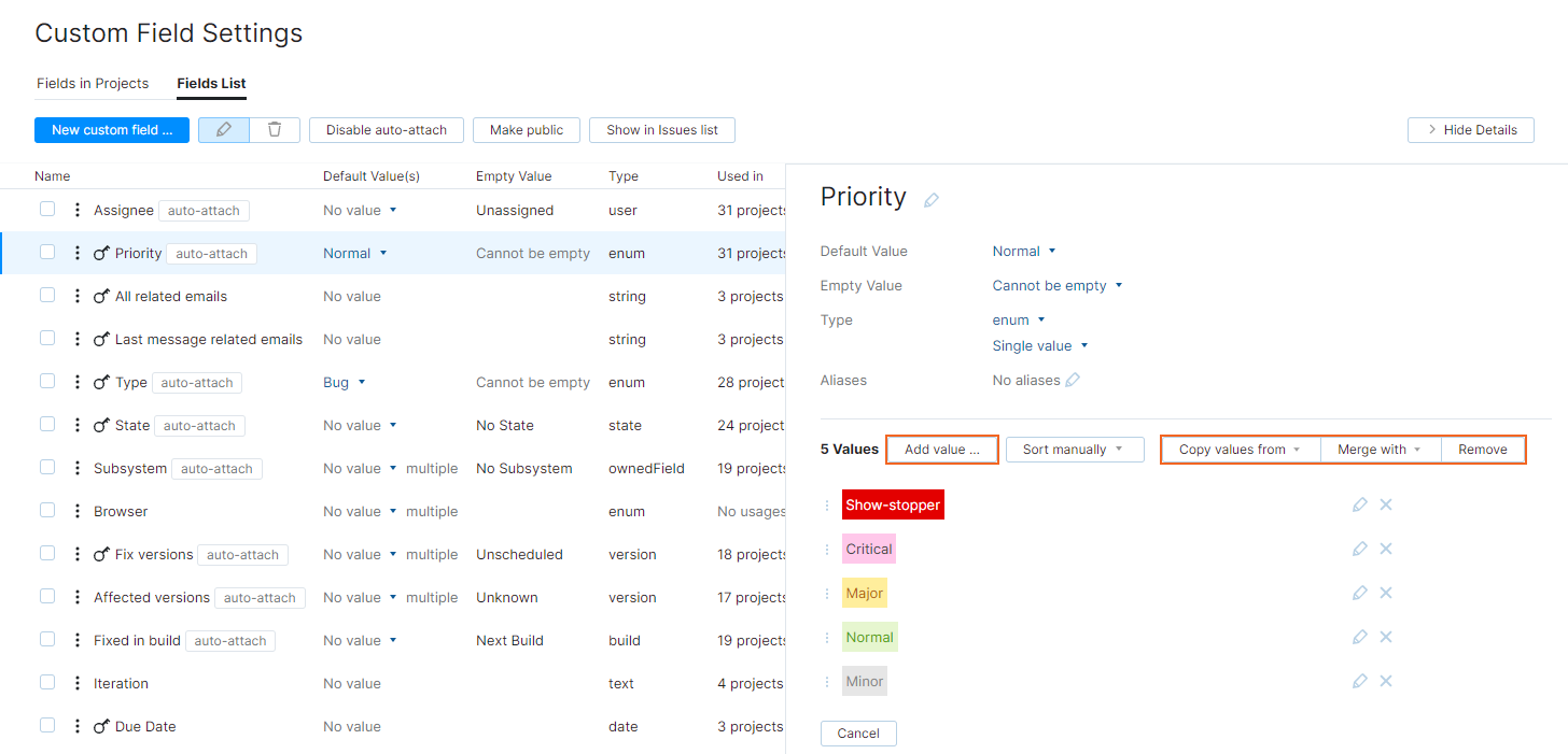 edit set of values edit set of values