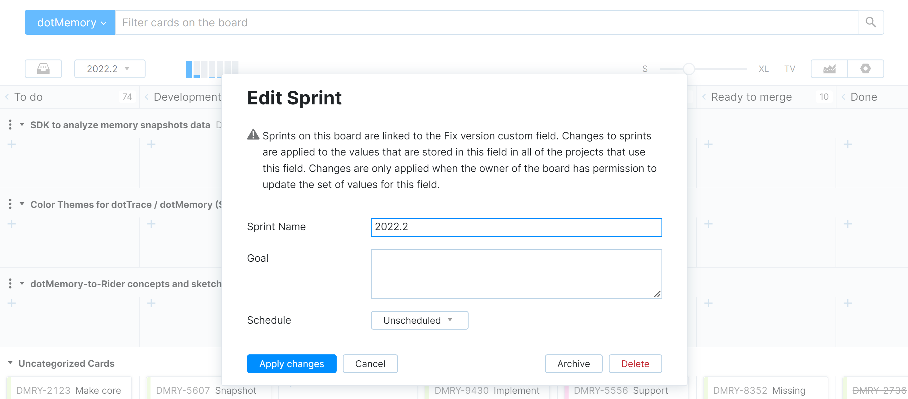 Criteria for editing sprints on a version-based board. Criteria for editing sprints on a version-based board.