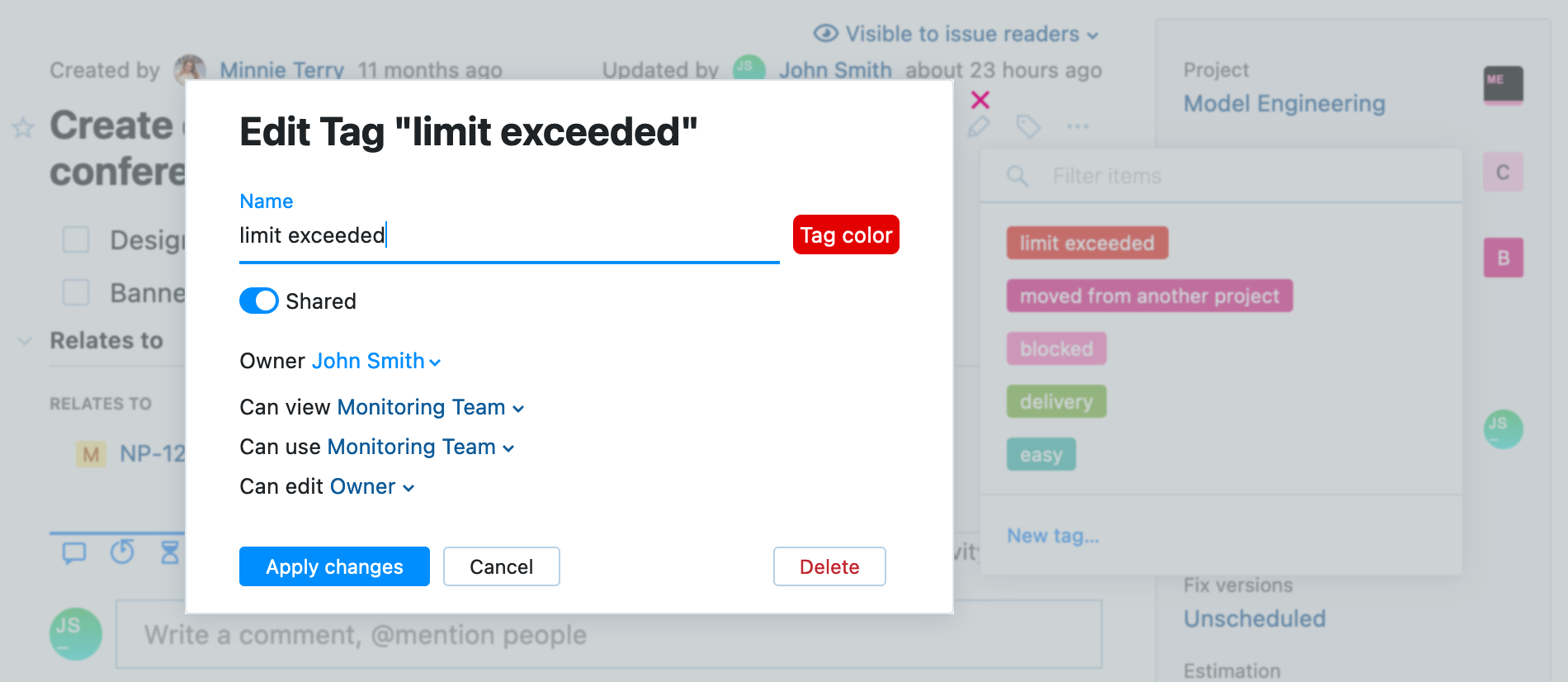 Edit Tag dialog Edit Tag dialog