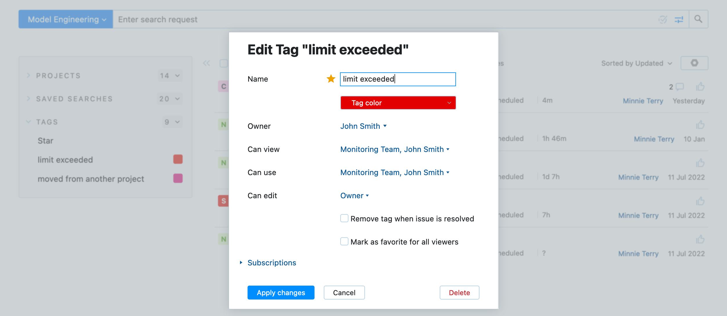 Edit Tag dialog Edit Tag dialog