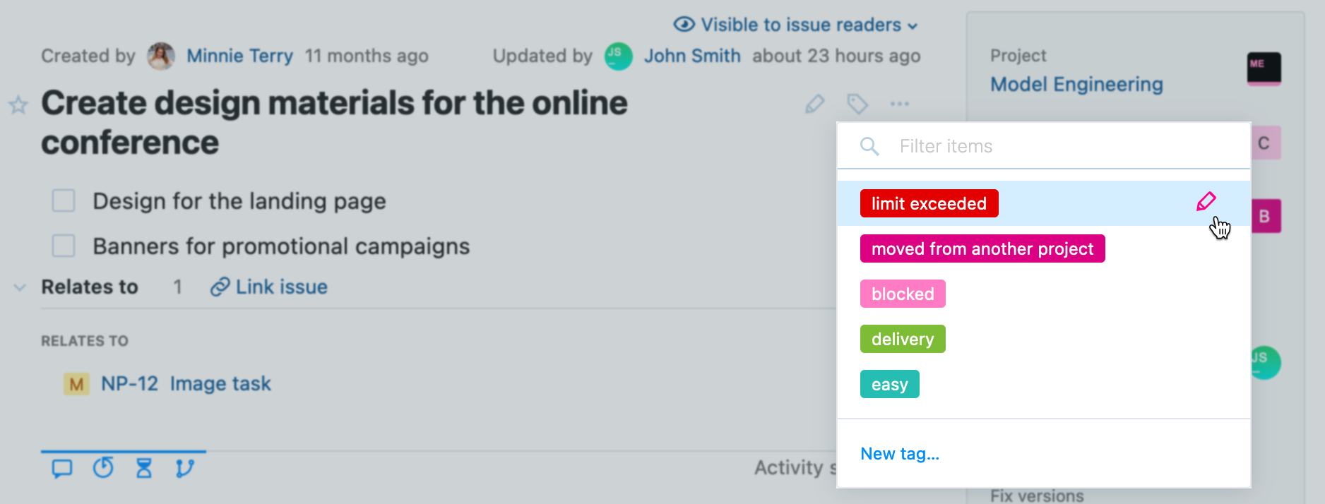 Edit tag option Edit tag option