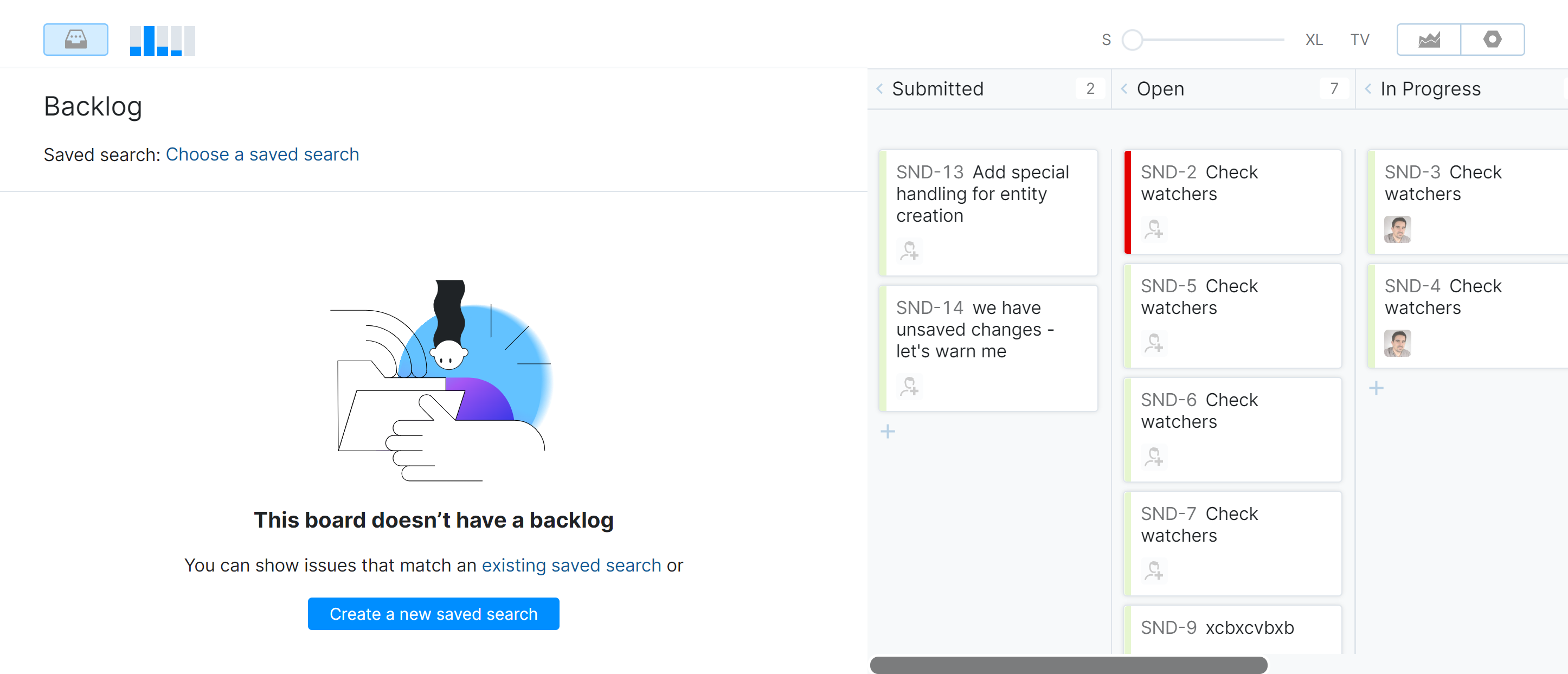 Agile board with an empty backlog. Agile board with an empty backlog.