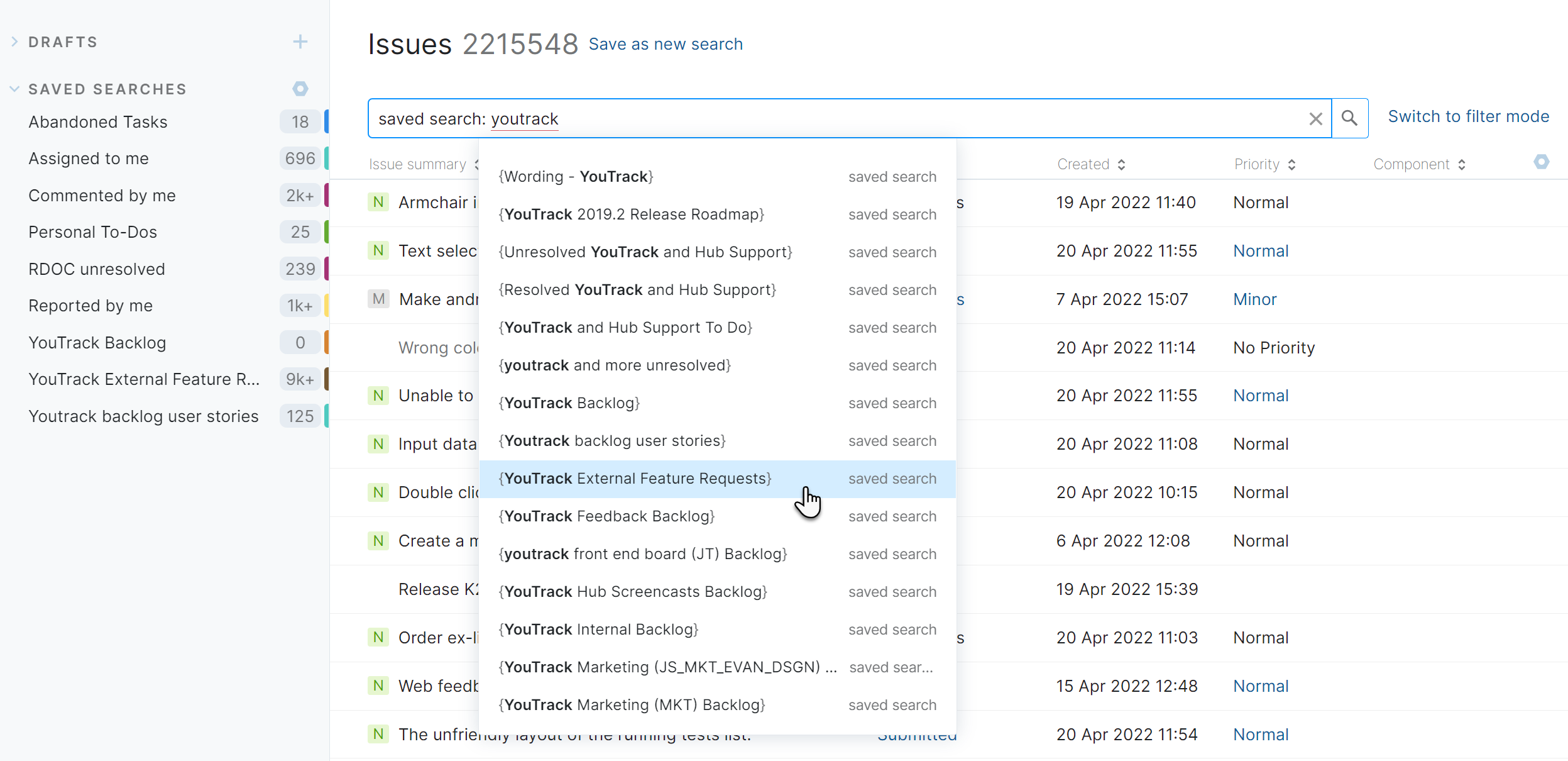 Execute saved search from search box Execute saved search from search box