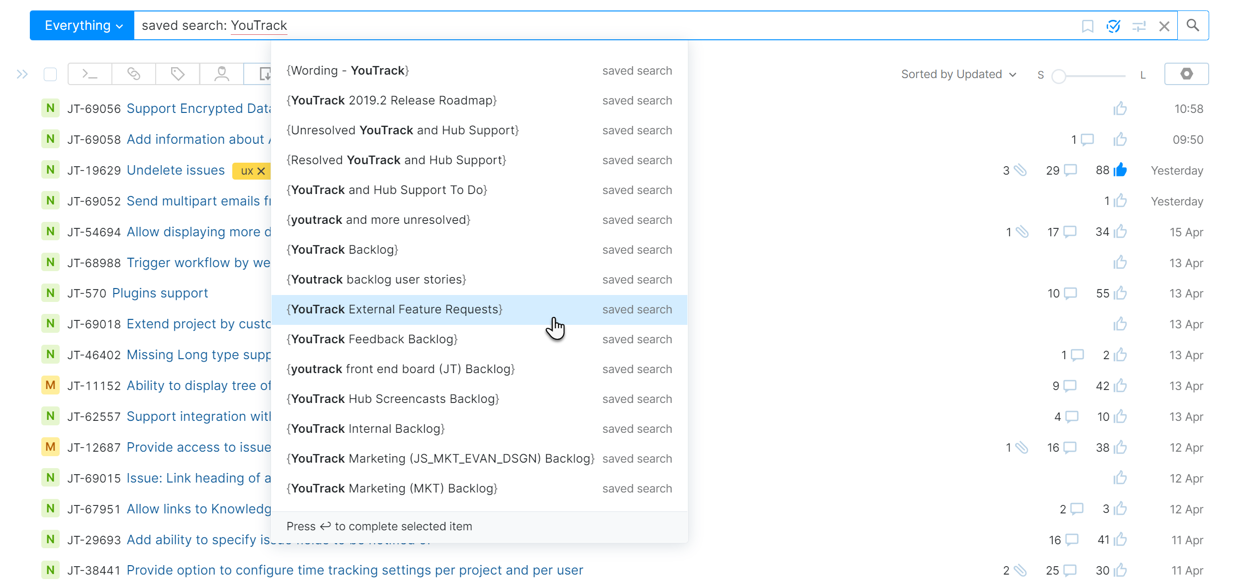 Execute saved search from search box Execute saved search from search box