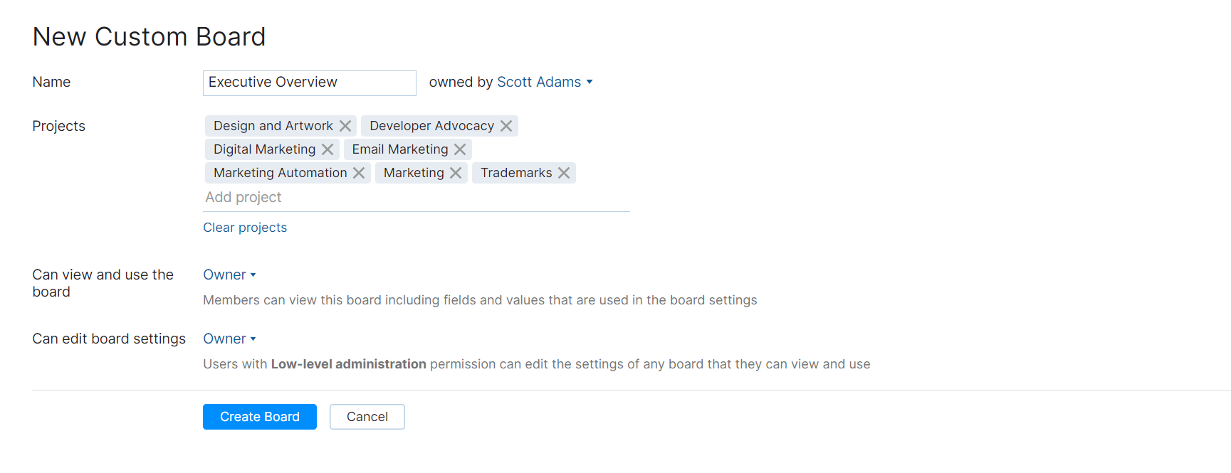 Executive new board settings Executive new board settings