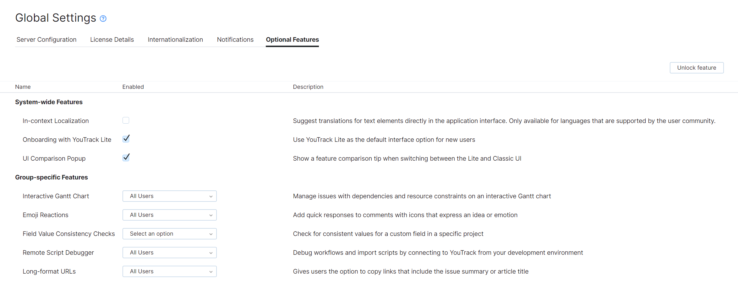 Experimental features Experimental features