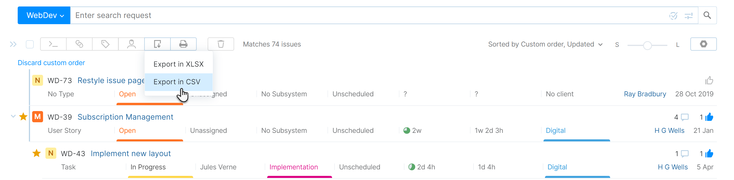 Export data Issues list Export data Issues list