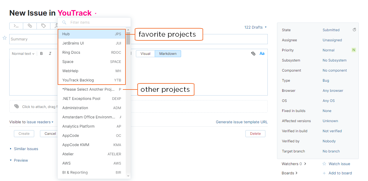 favorite projects in project field favorite projects in project field
