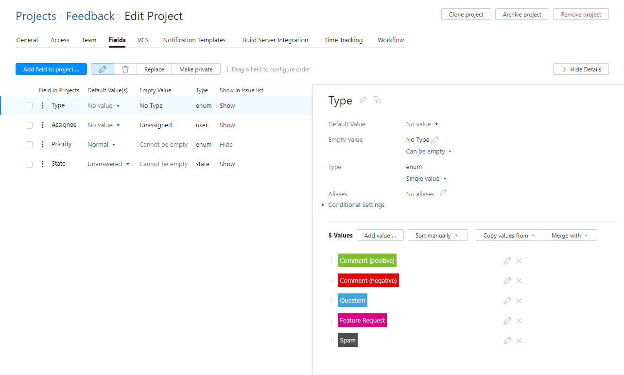 feedback project type field feedback project type field