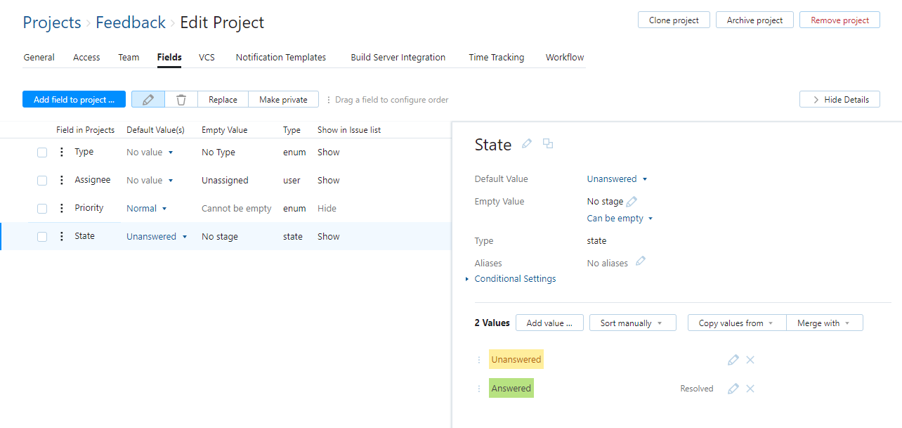 feedback project state field feedback project state field