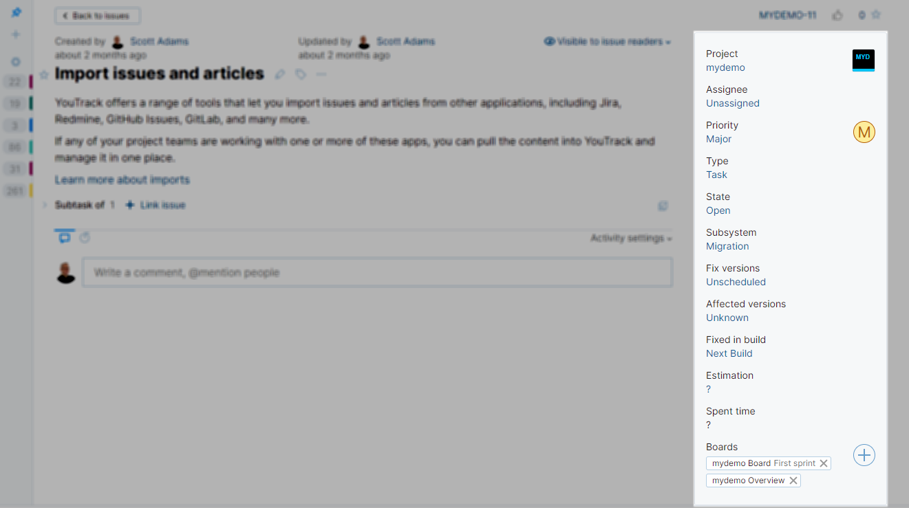 Fields panel in YouTrack Lite. Fields panel in YouTrack Lite.