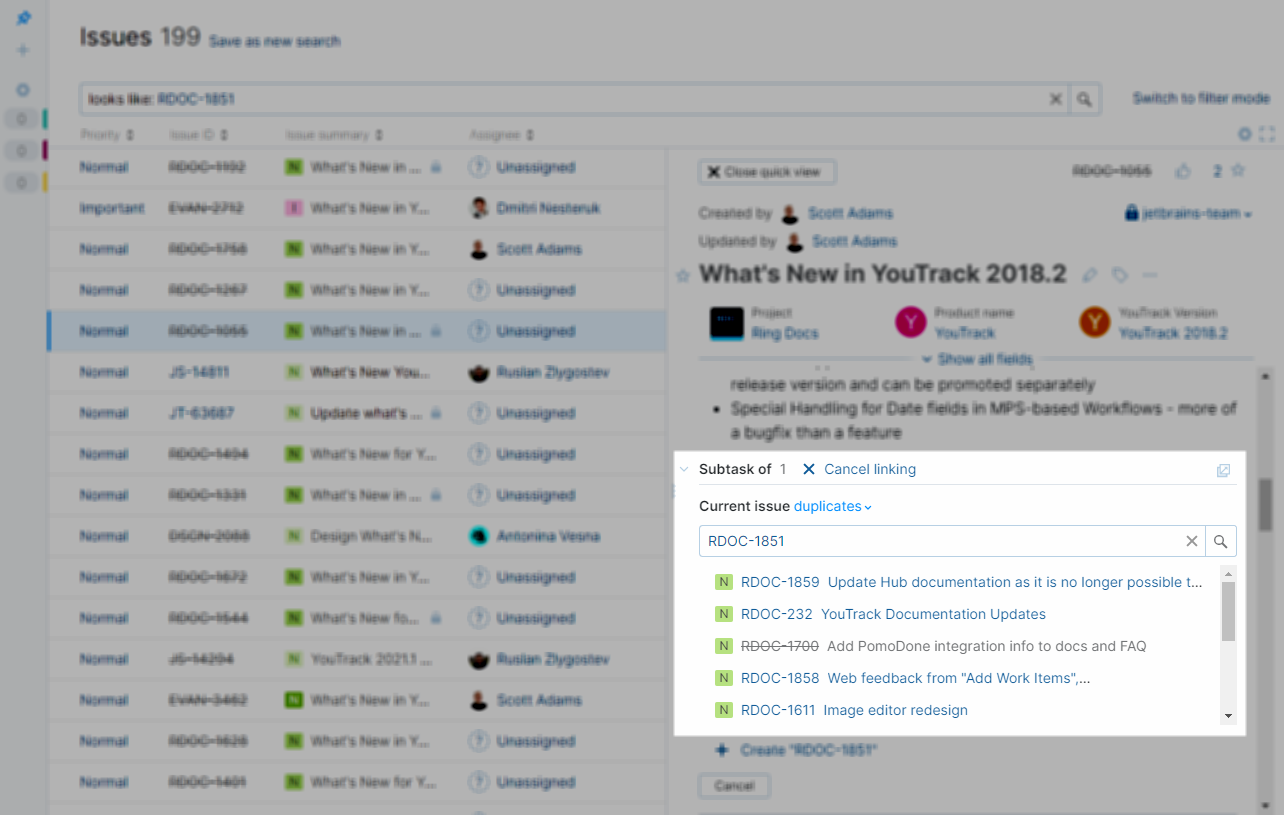 Linking a similar issue as a duplicate in YouTrack Lite. Linking a similar issue as a duplicate in YouTrack Lite.
