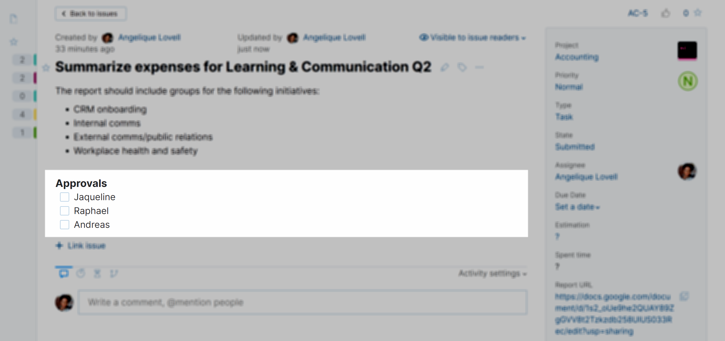 Text field single issue view Text field single issue view