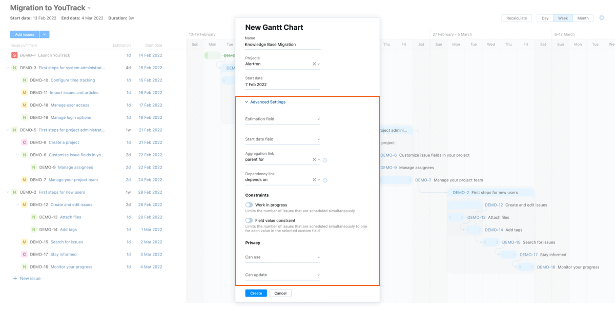 Advanced settings for Gantt charts. Advanced settings for Gantt charts.