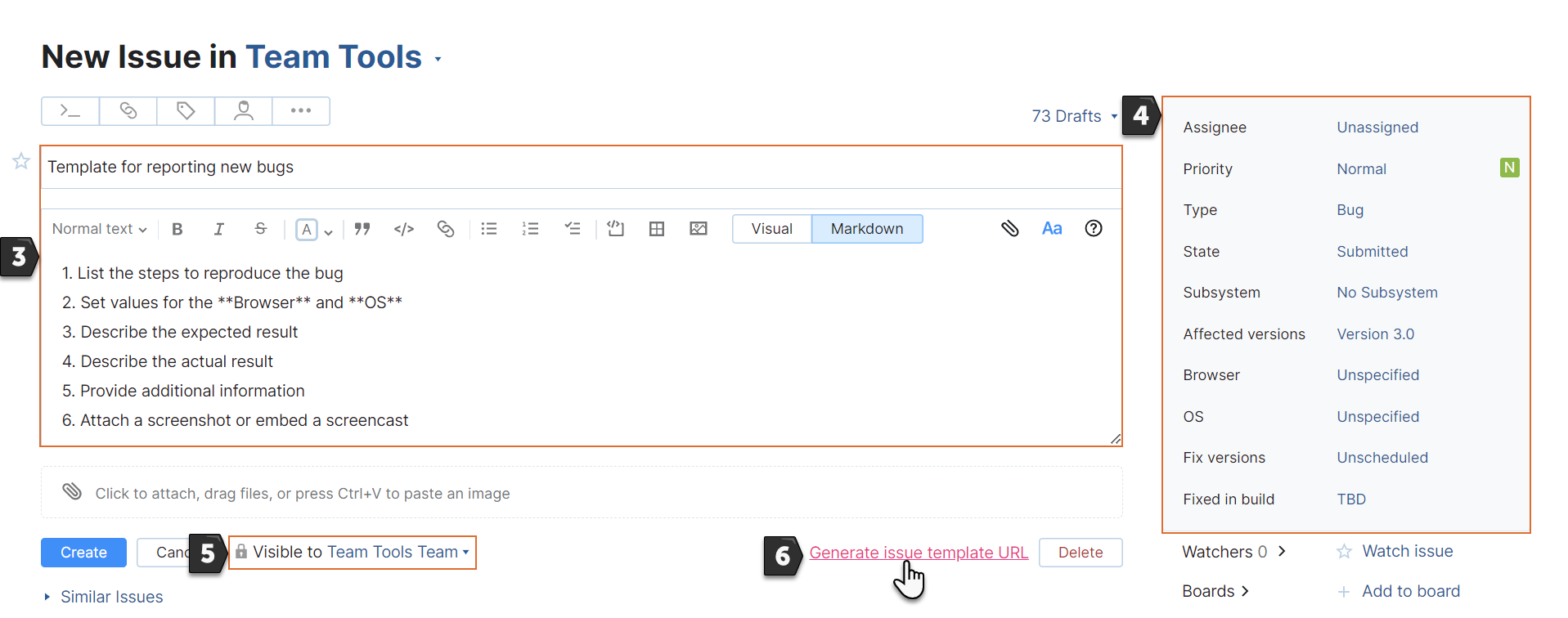 The steps for generating an issue template URL. The steps for generating an issue template URL.