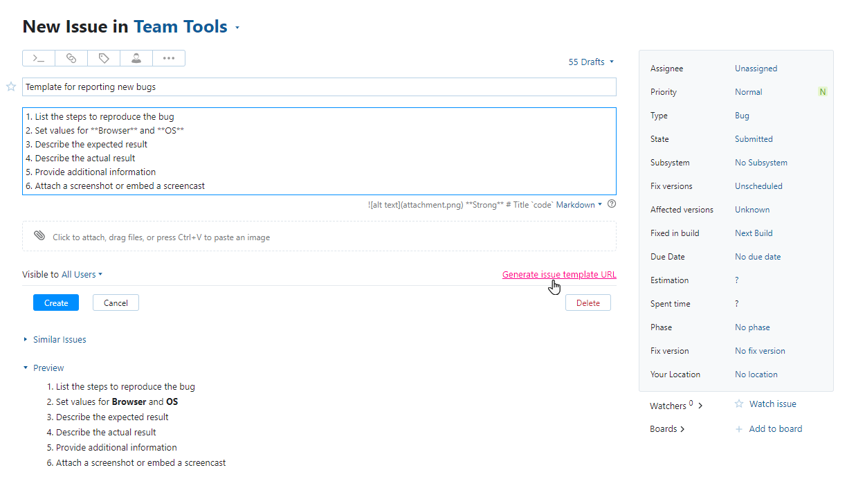 Link for generating an issue template URL. Link for generating an issue template URL.