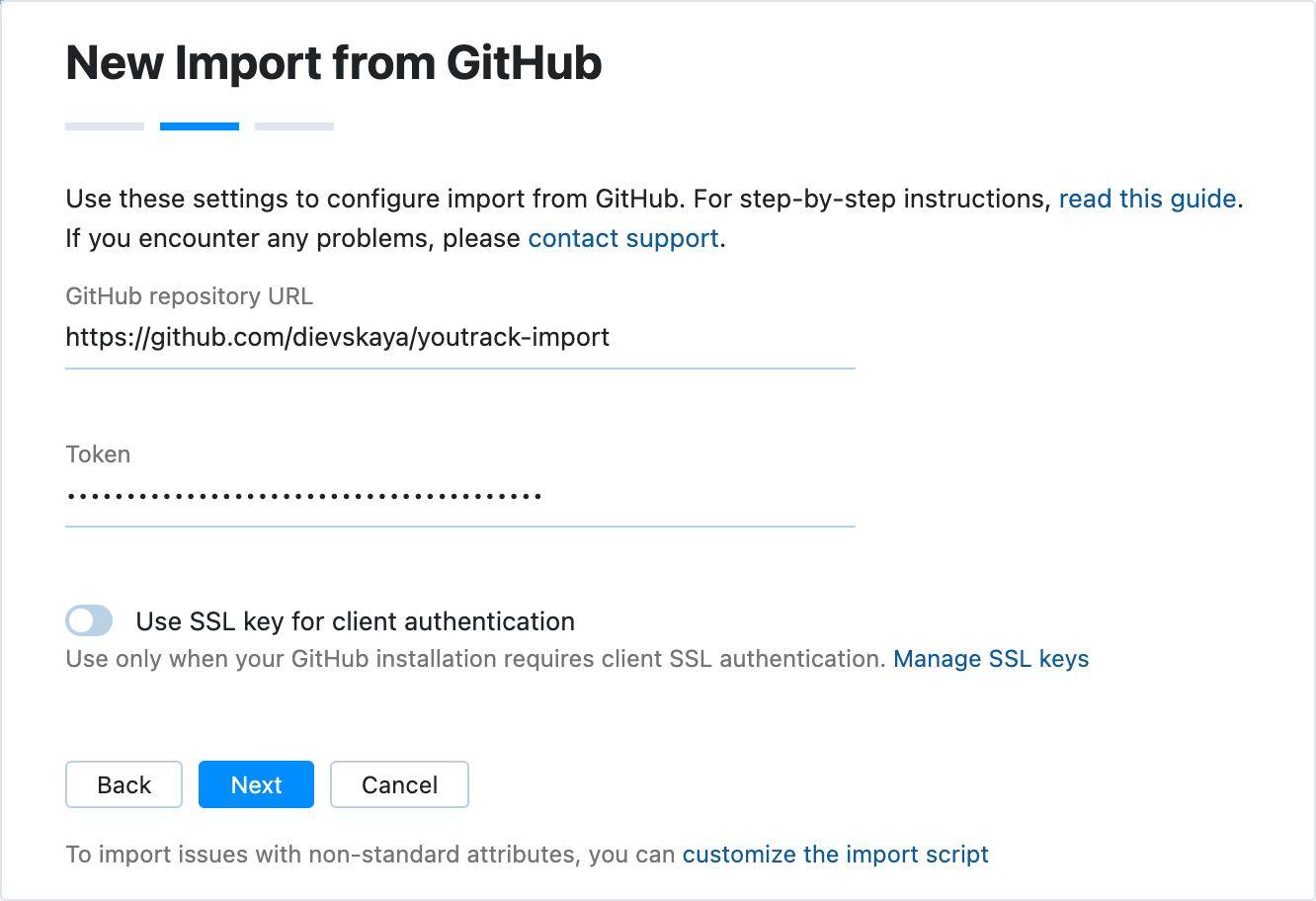 GitHub import settings GitHub import settings