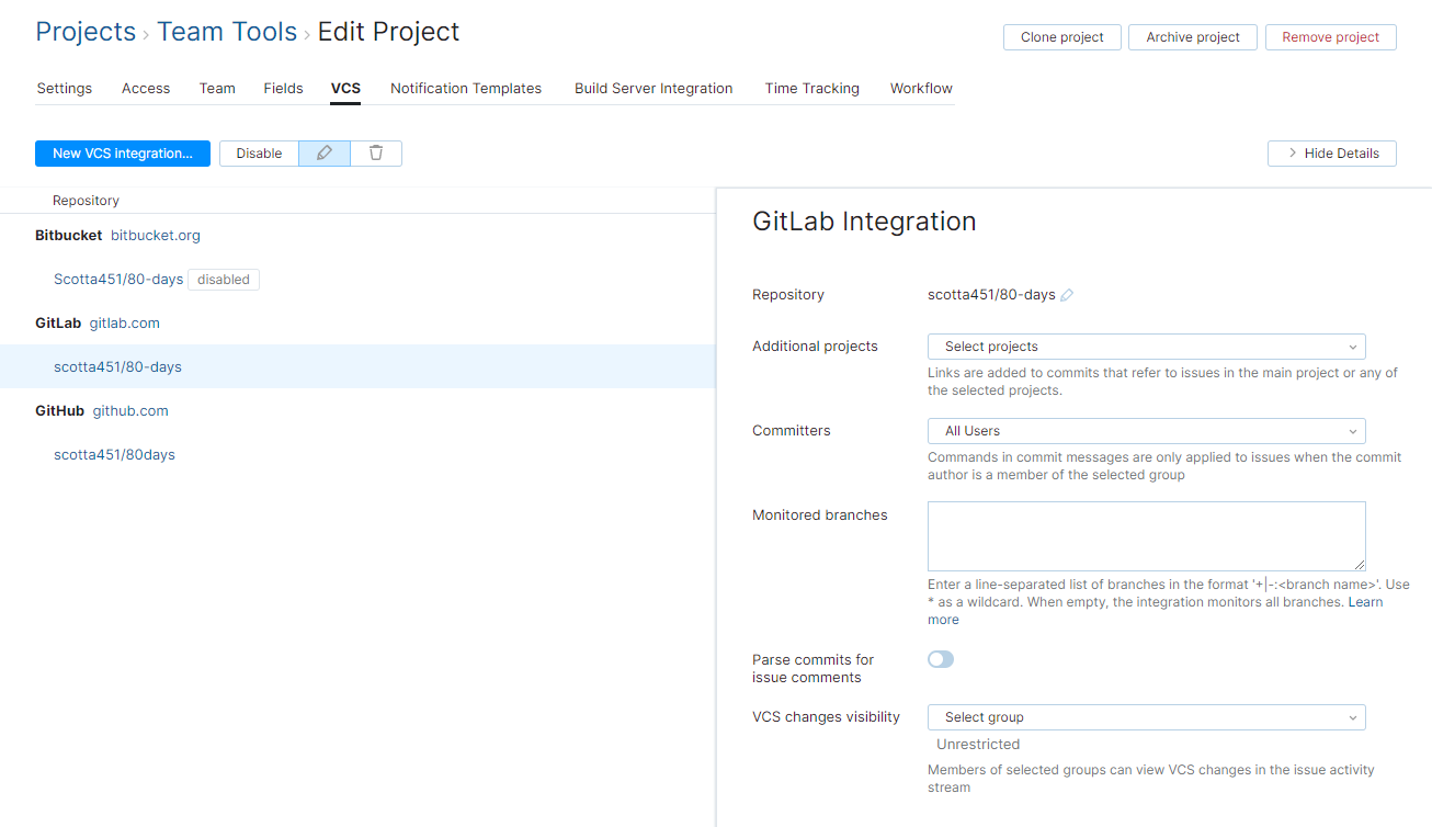 GitLab integration settings GitLab integration settings