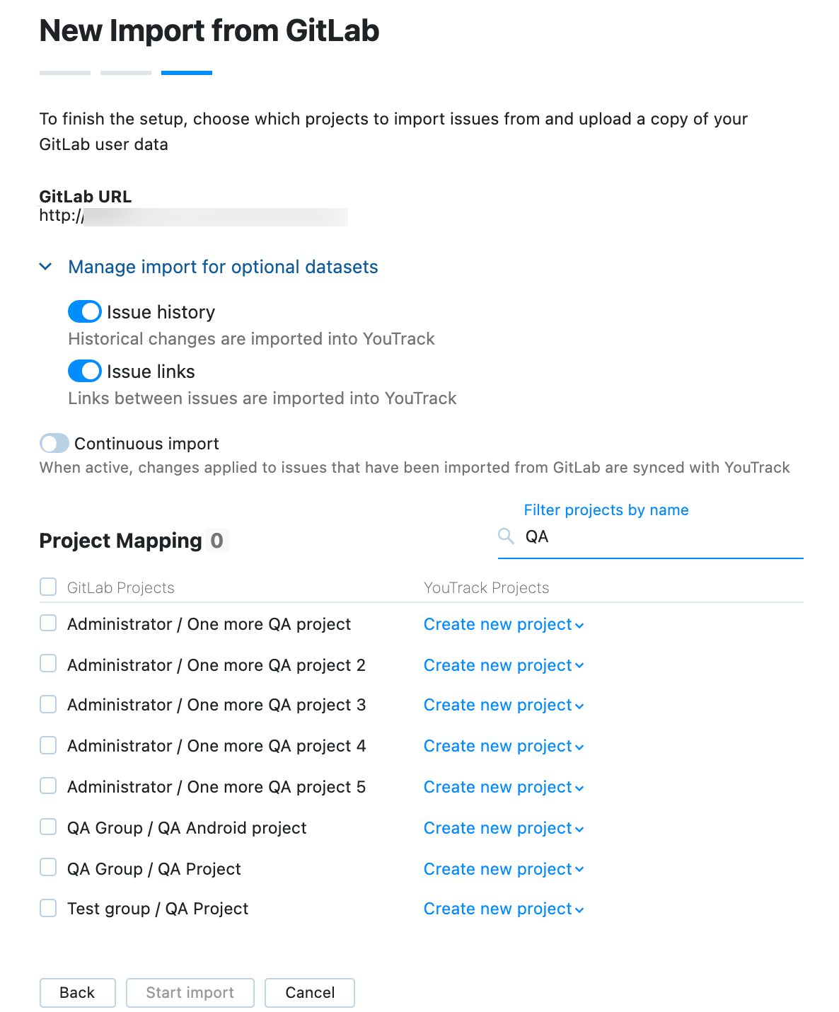 Confirm settings and start import. Confirm settings and start import.