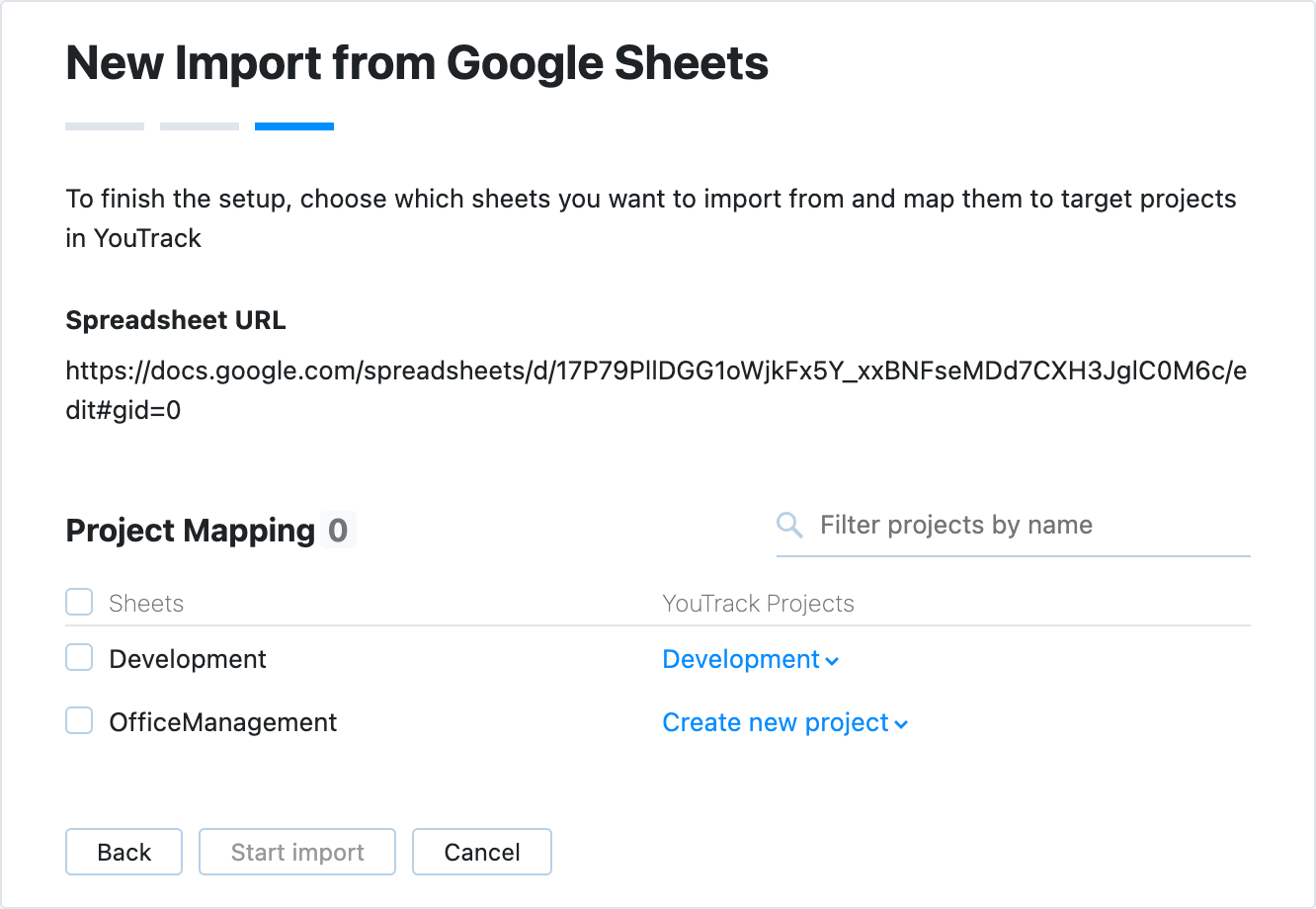 Confirm settings and start import Confirm settings and start import