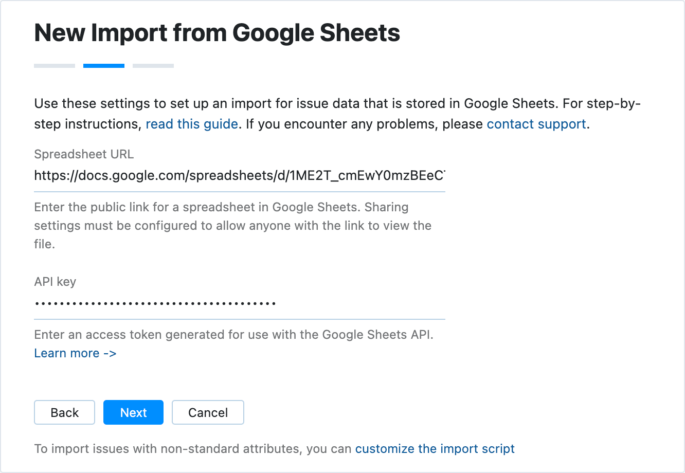 Google Sheets import settings Google Sheets import settings