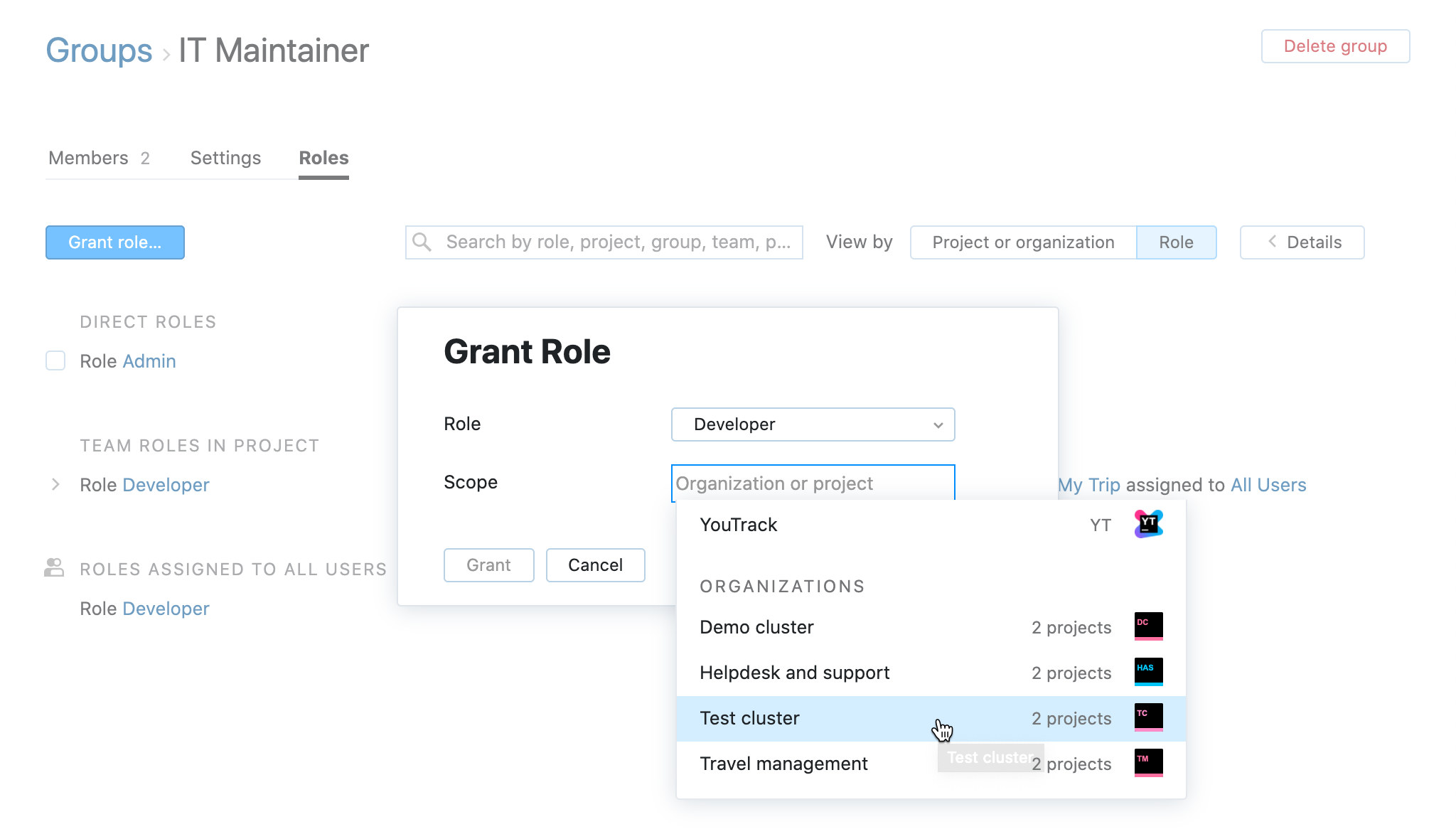 Grant role to group Grant role to group