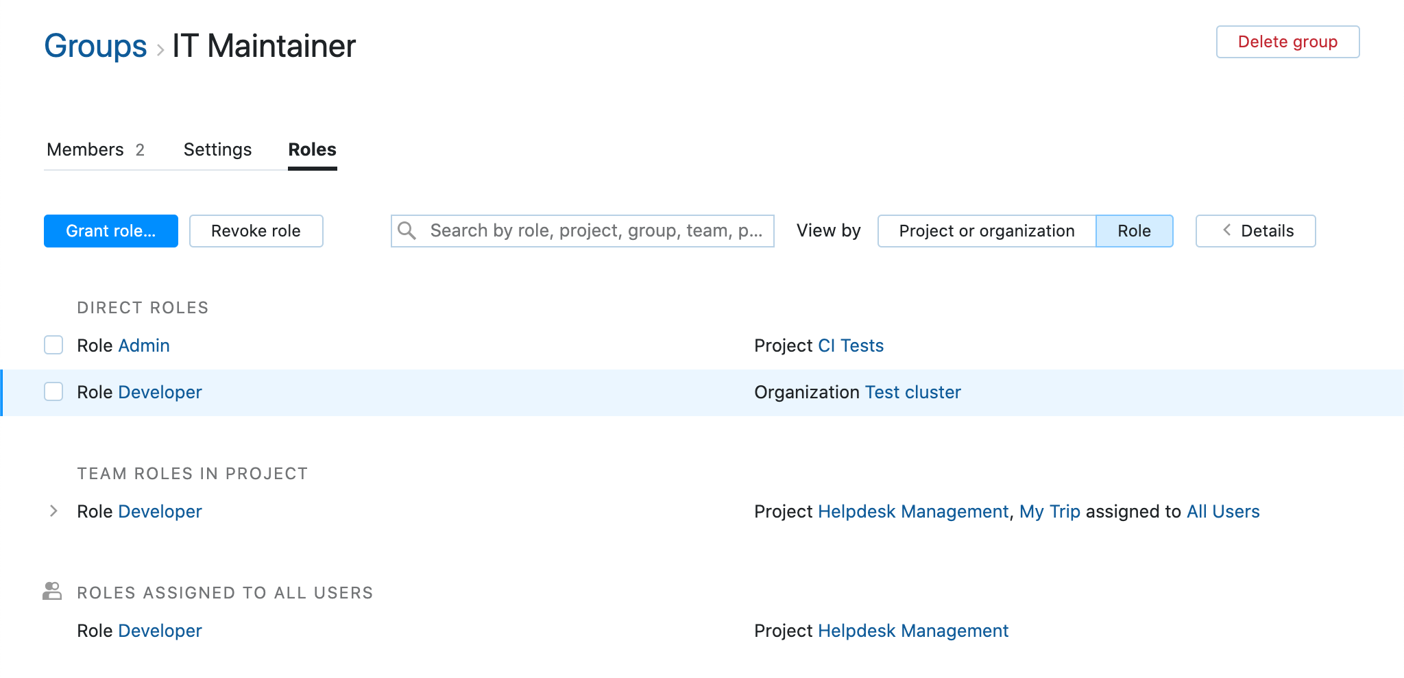 Group roles Group roles