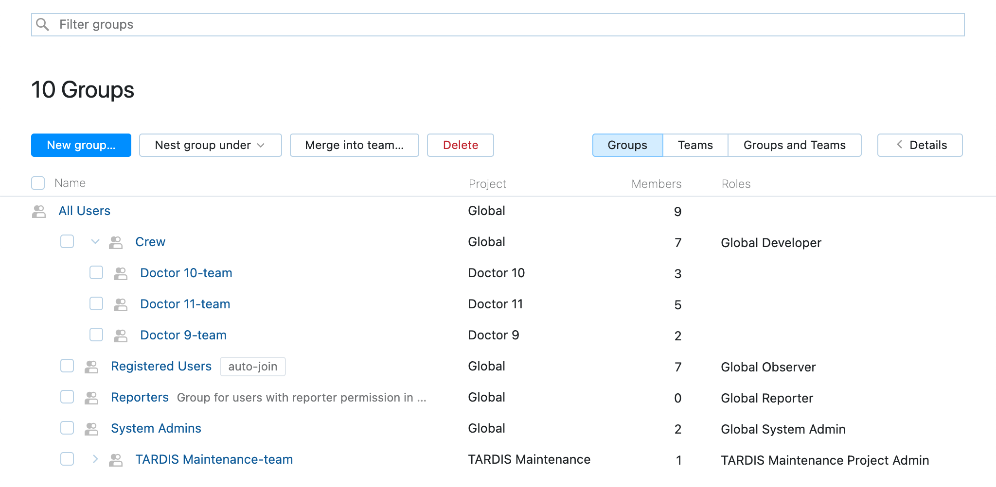 Groups list Groups list