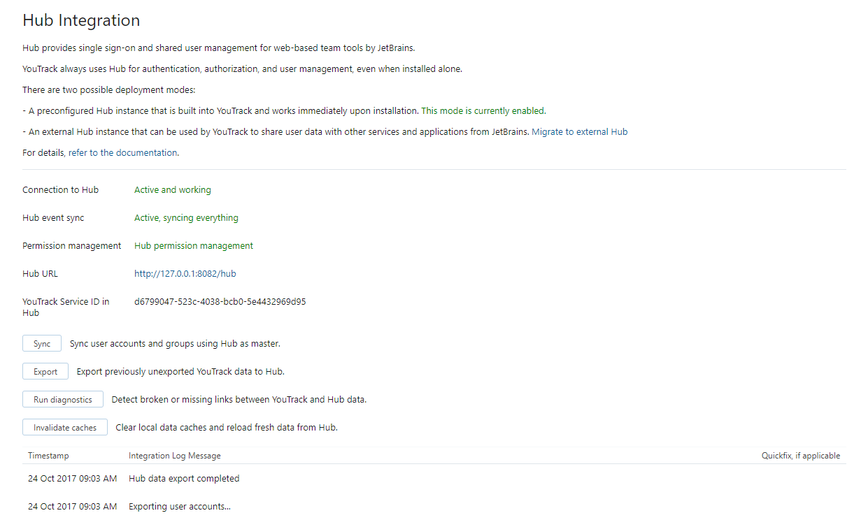 Hub integration Hub integration